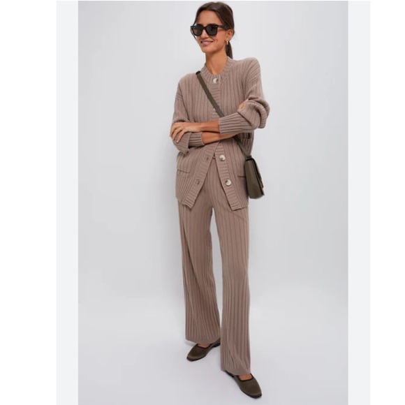 Varley Pants Simeon Rib-Knit Wide-Leg in Fungi Brown